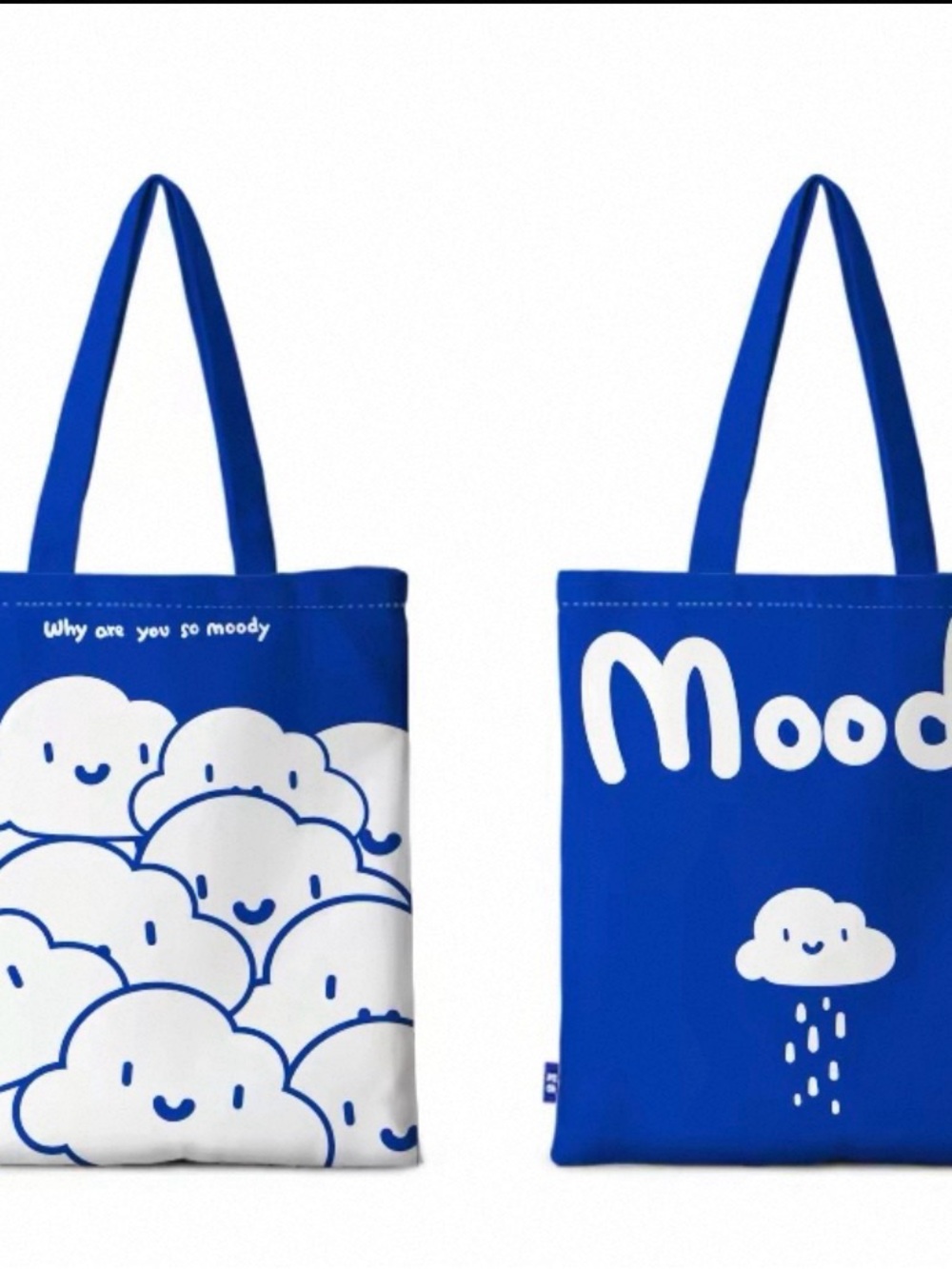 Cute “Why Are You So Moody” blue cloud tote bag